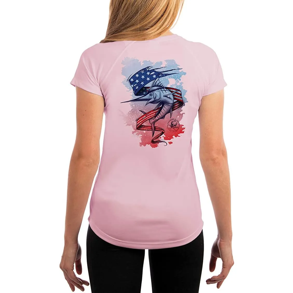 SAND.SALT.SURF.SUN. Sailing Marlin Flag Women's UPF 50  UV Sun Protection Performance Short Sleeve T-Shirt
