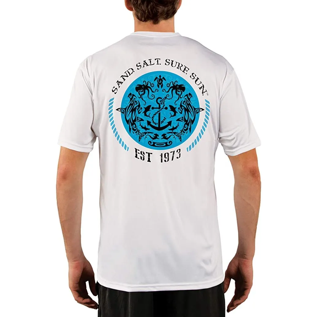 SAND.SALT.SURF.SUN. Shark and Anchor Tribal Men's UPF 50  UV Sun Protection Performance Short Sleeve T-Shirt