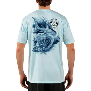SAND.SALT.SURF.SUN. Shark Diver Attack Men's UPF 50  UV Sun Protection Performance Short Sleeve T-Shirt
