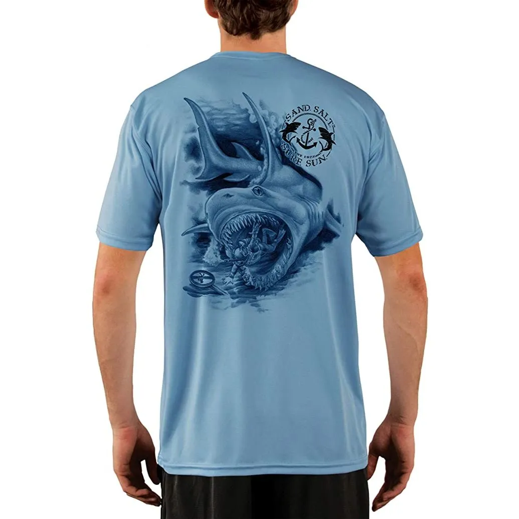 SAND.SALT.SURF.SUN. Shark Diver Attack Men's UPF 50  UV Sun Protection Performance Short Sleeve T-Shirt