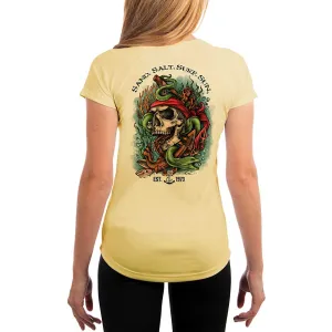 SAND.SALT.SURF.SUN. Skull EEL Women's UPF 50  UV Sun Protection Performance Short Sleeve T-Shirt