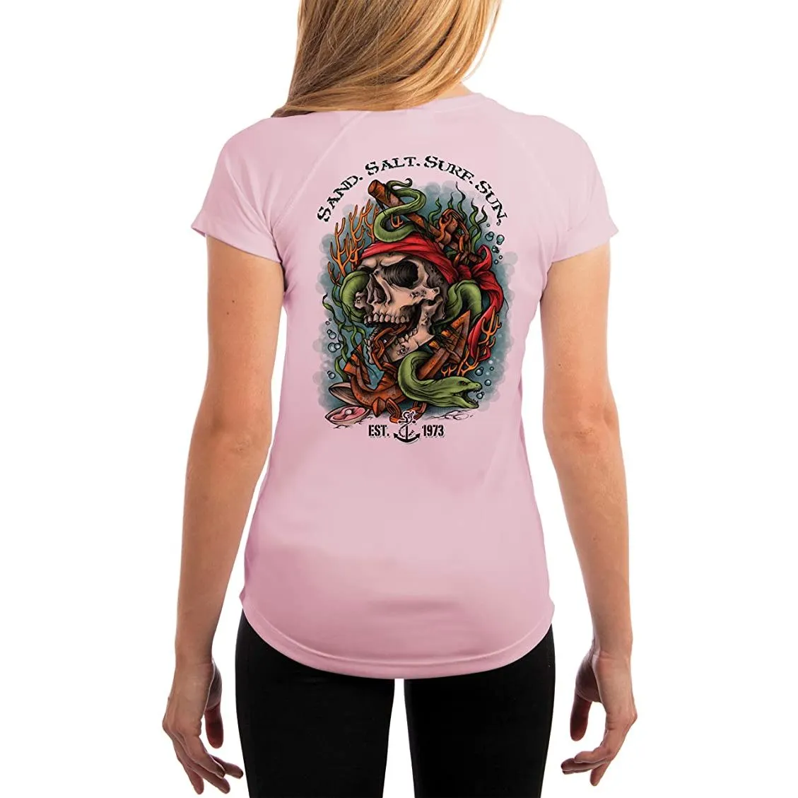 SAND.SALT.SURF.SUN. Skull EEL Women's UPF 50  UV Sun Protection Performance Short Sleeve T-Shirt