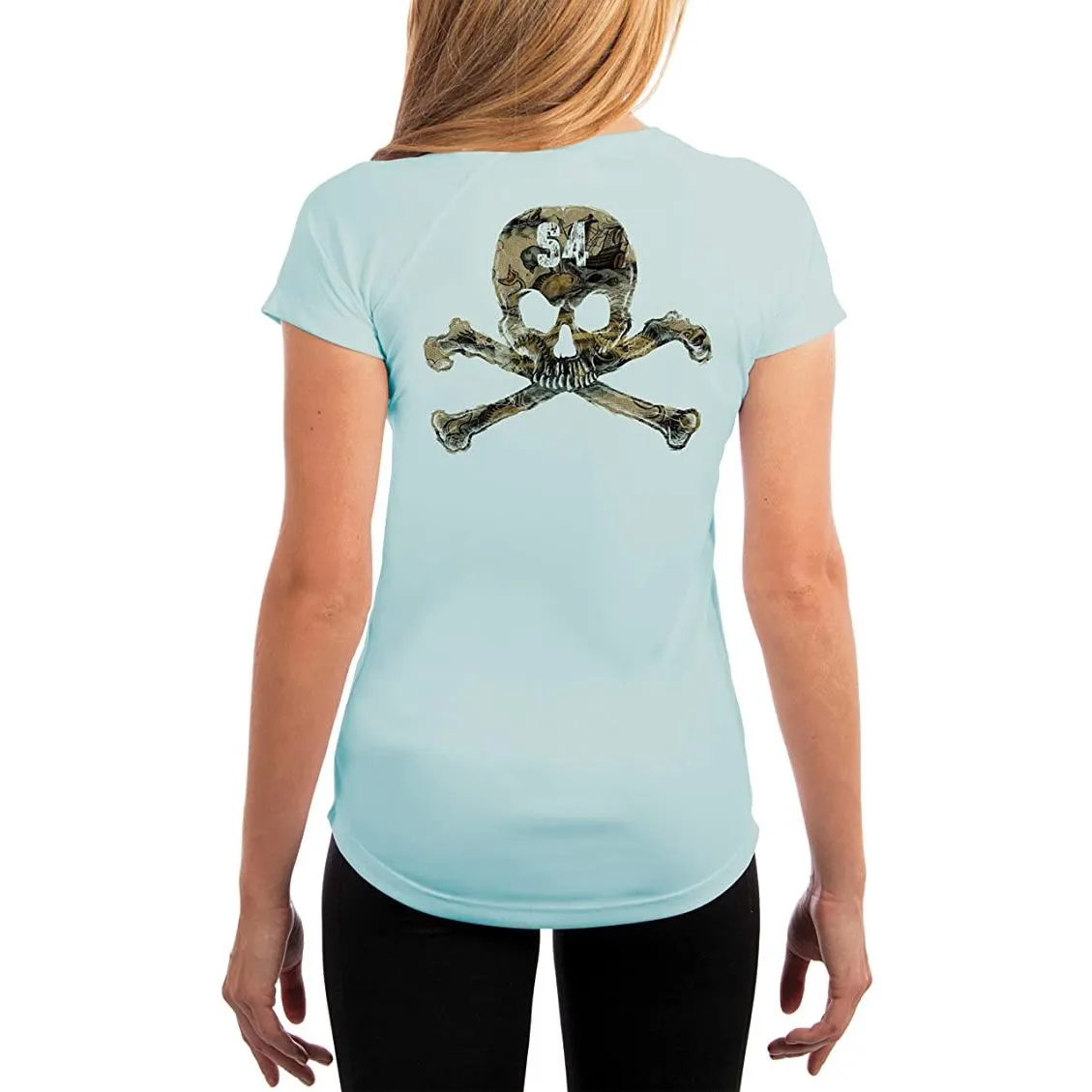 SAND.SALT.SURF.SUN. Skull Women's UPF 50  UV Sun Protection Performance Short Sleeve T-Shirt