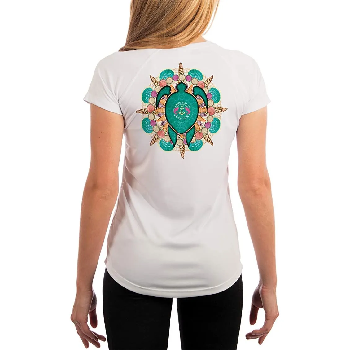 SAND.SALT.SURF.SUN. Turtle Shells Women's UPF 50  UV Sun Protection Performance Short Sleeve T-Shirt