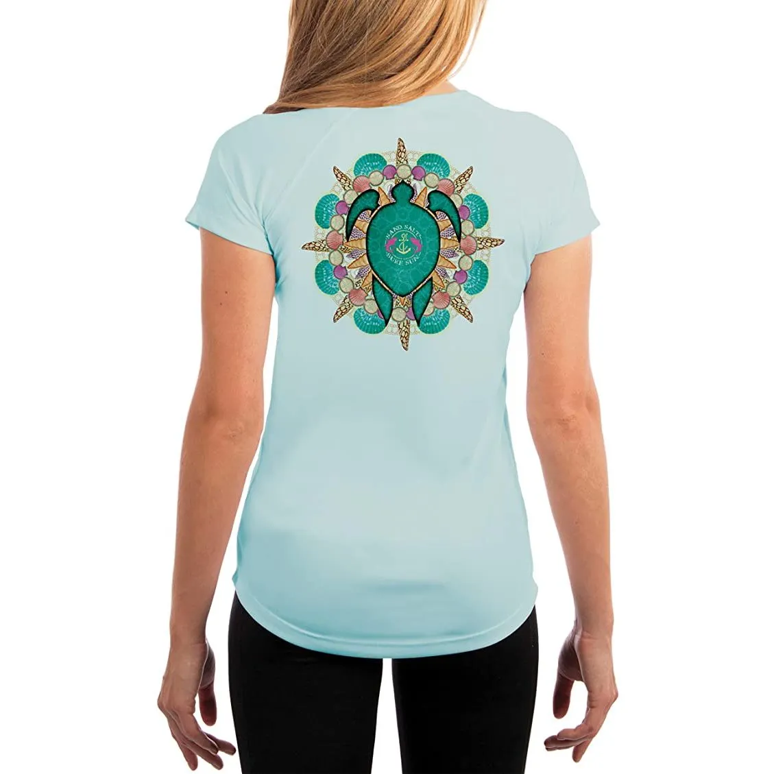 SAND.SALT.SURF.SUN. Turtle Shells Women's UPF 50  UV Sun Protection Performance Short Sleeve T-Shirt