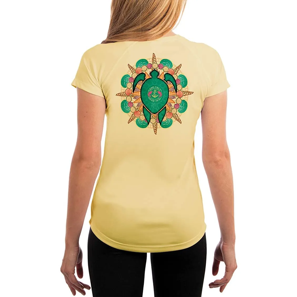SAND.SALT.SURF.SUN. Turtle Shells Women's UPF 50  UV Sun Protection Performance Short Sleeve T-Shirt