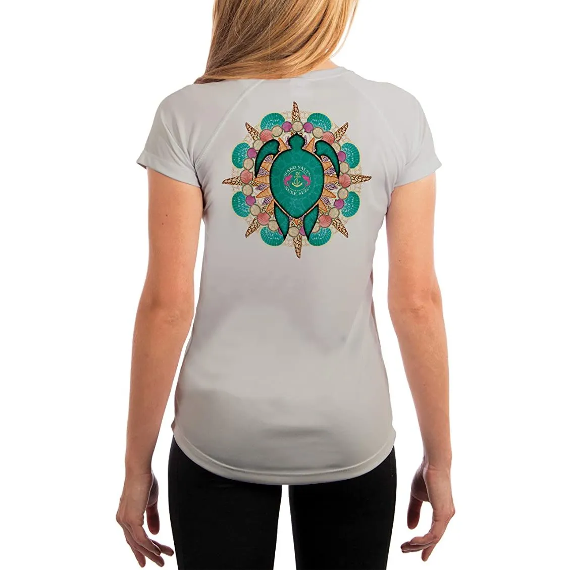 SAND.SALT.SURF.SUN. Turtle Shells Women's UPF 50  UV Sun Protection Performance Short Sleeve T-Shirt