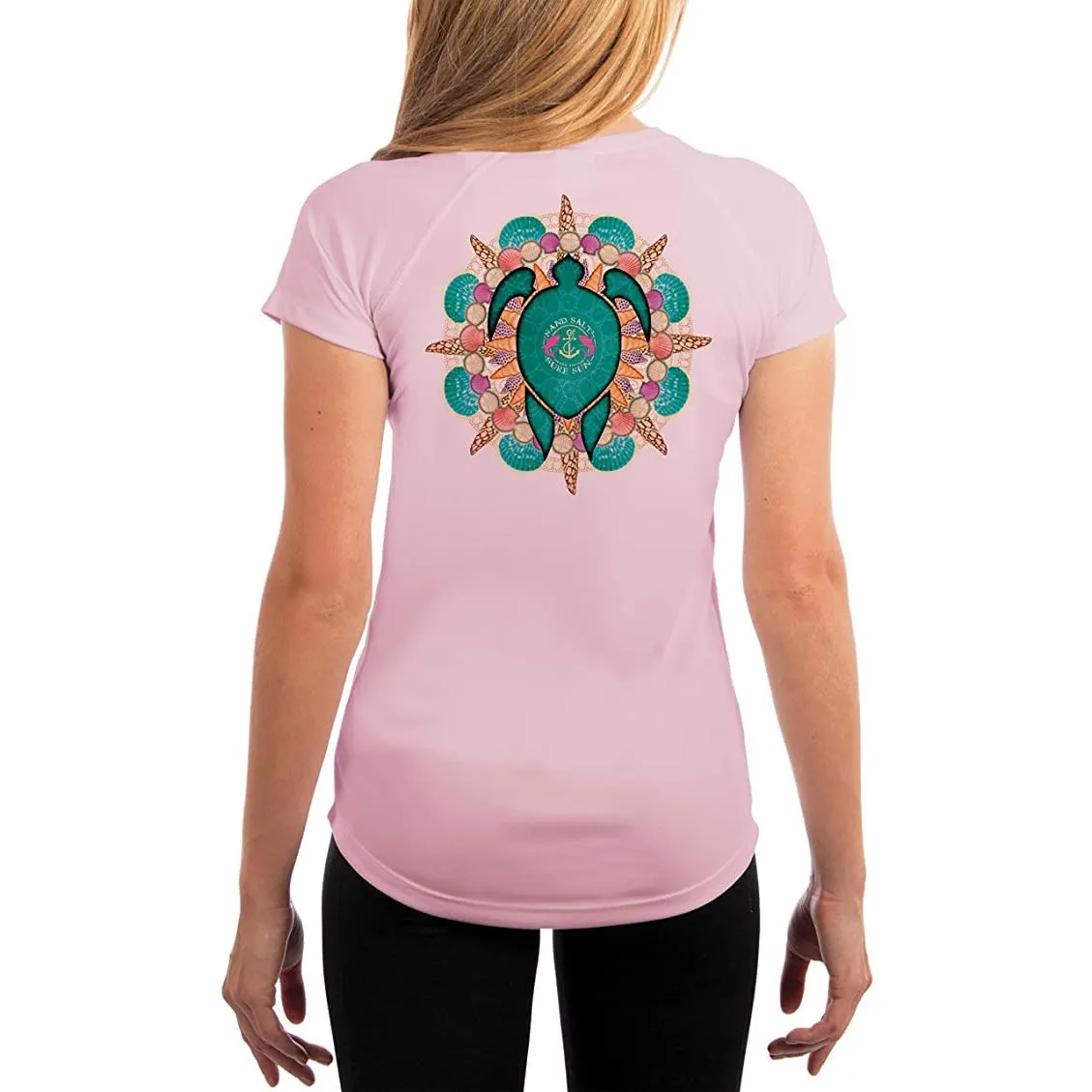 SAND.SALT.SURF.SUN. Turtle Shells Women's UPF 50  UV Sun Protection Performance Short Sleeve T-Shirt