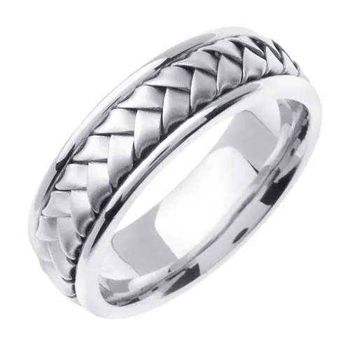 Silver and white or Tri-color Gold Hand Braided Design Ring Band