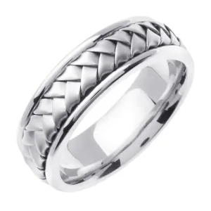 Silver and white or Tri-color Gold Hand Braided Design Ring Band