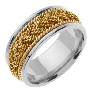 Silver or Titanium and Yellow Gold Center Braided Ring