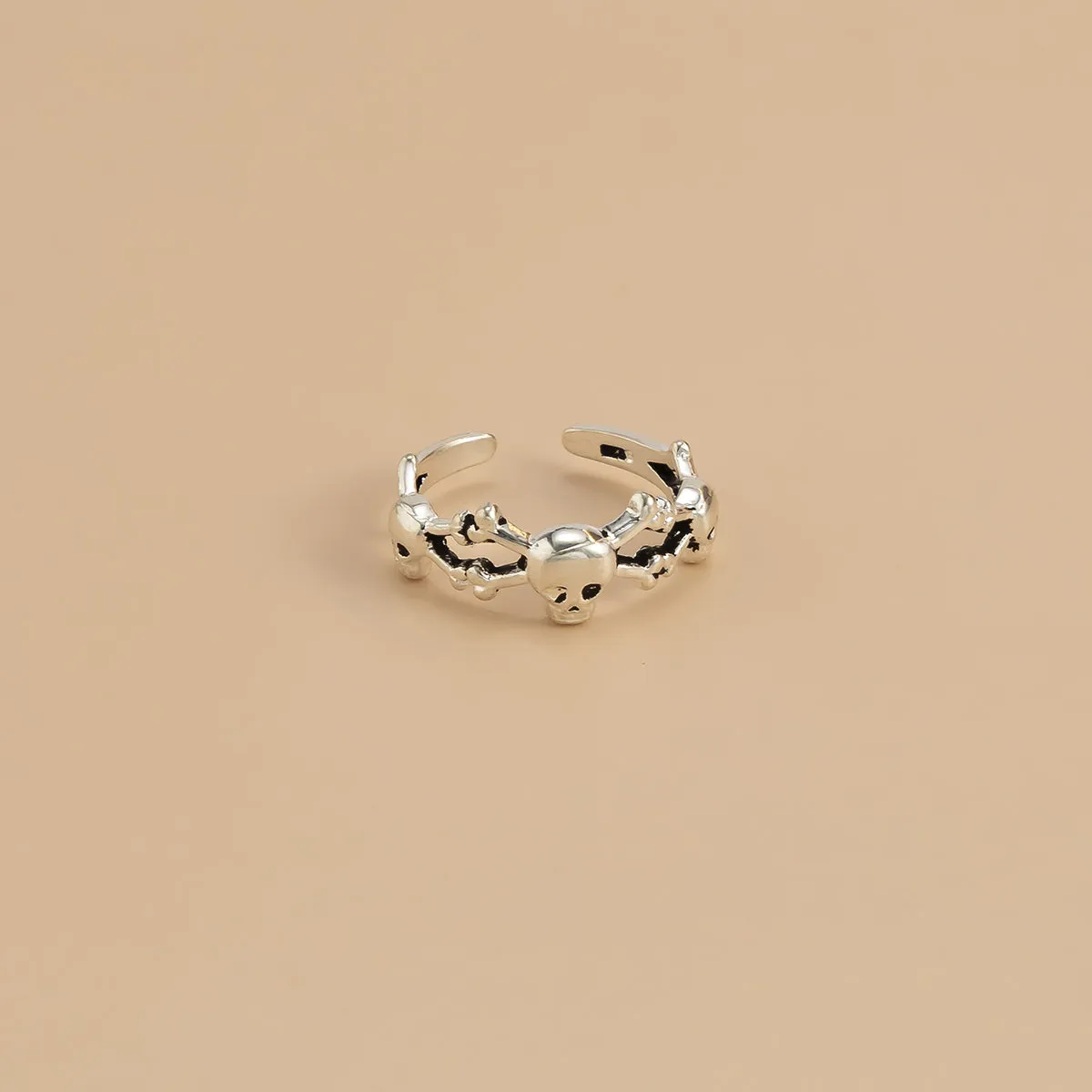 Silver-Plated Skull Spider Open Toe Ring