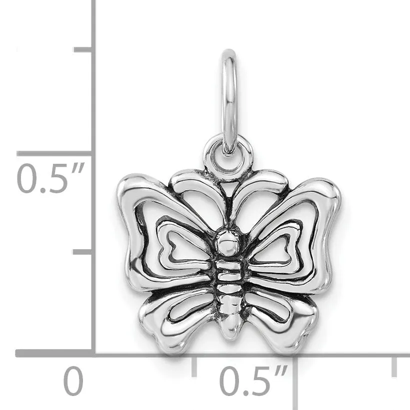 Silver Polished Antiqued Butterfly Charm