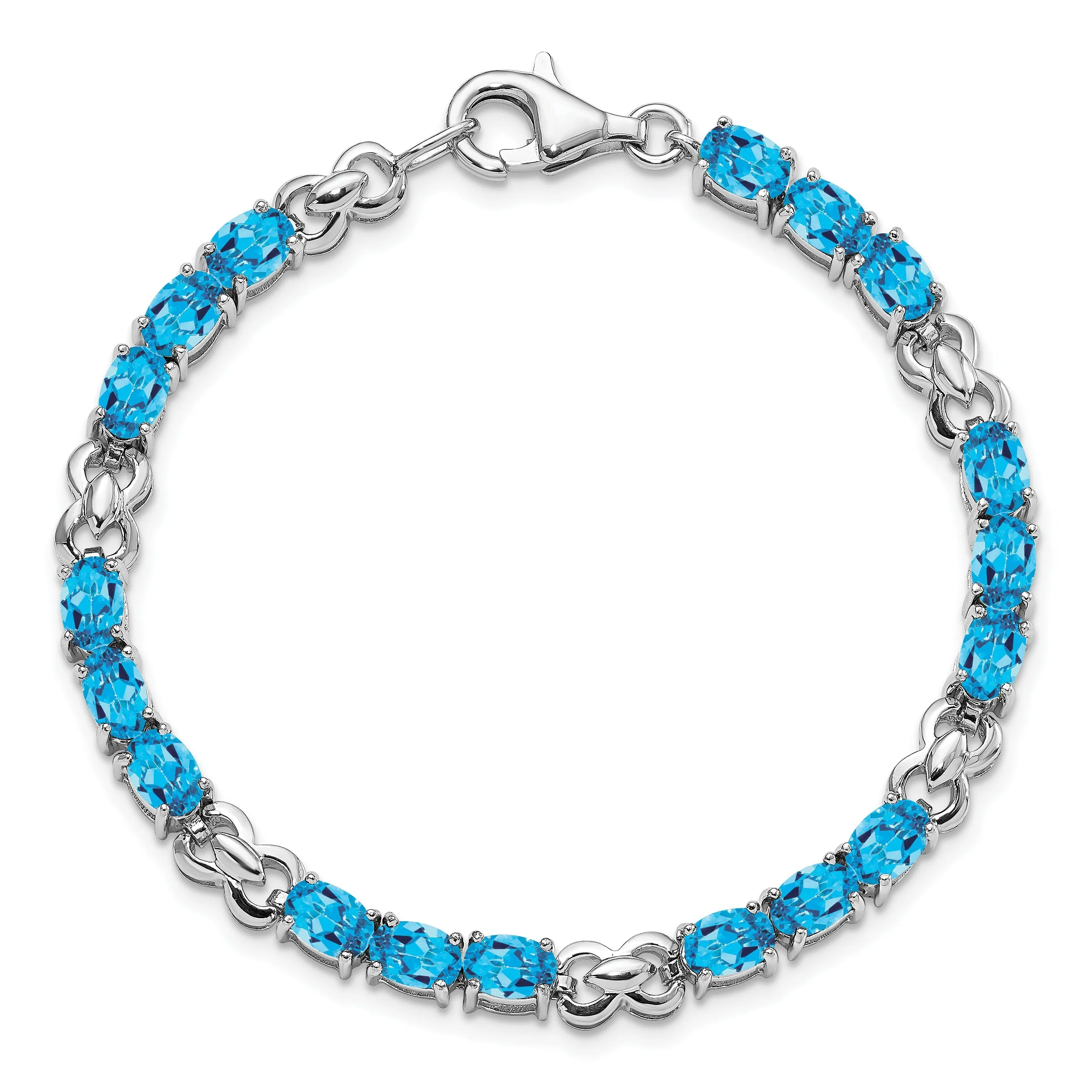 Silver Polished Blue Topaz Gemstone Bracelet