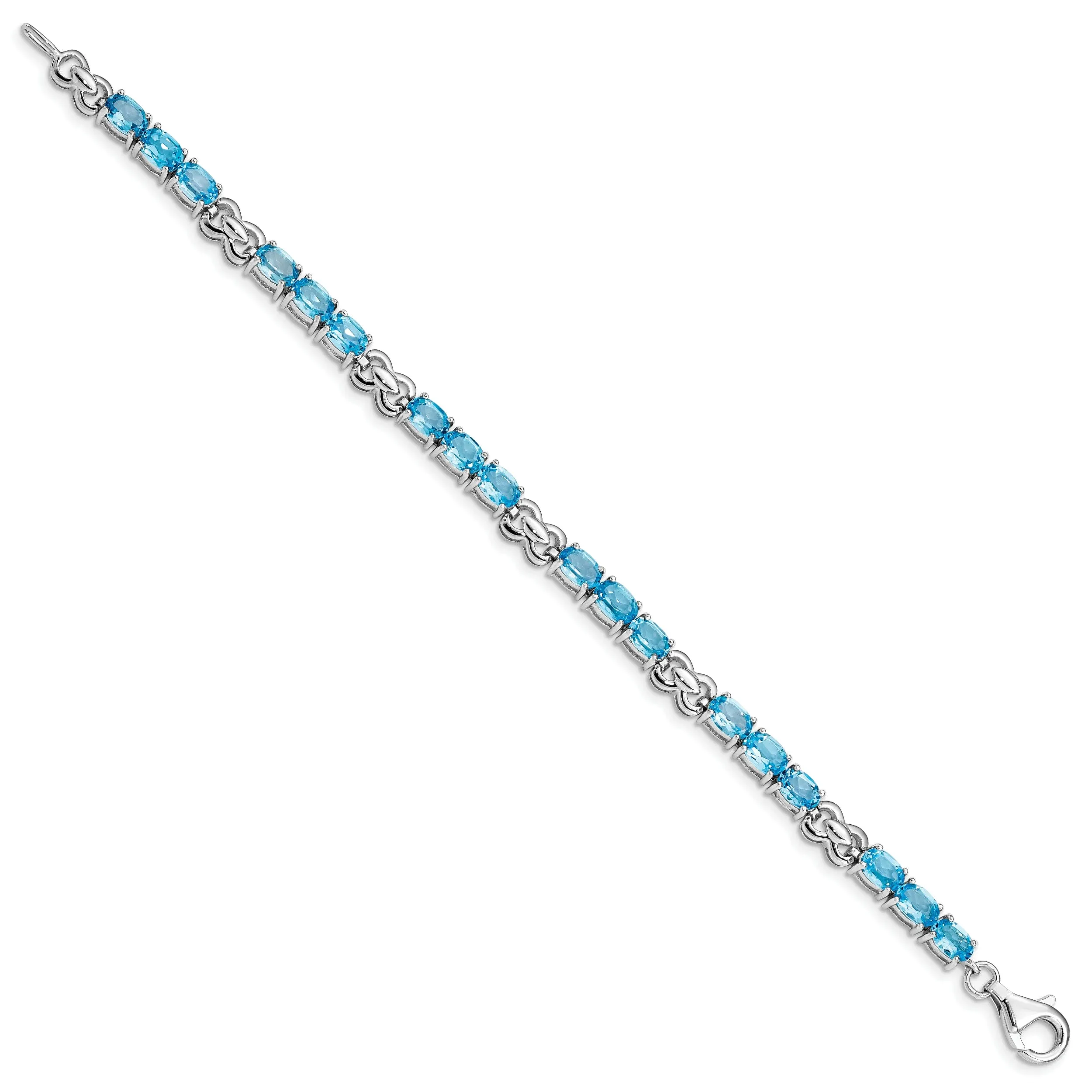 Silver Polished Blue Topaz Gemstone Bracelet