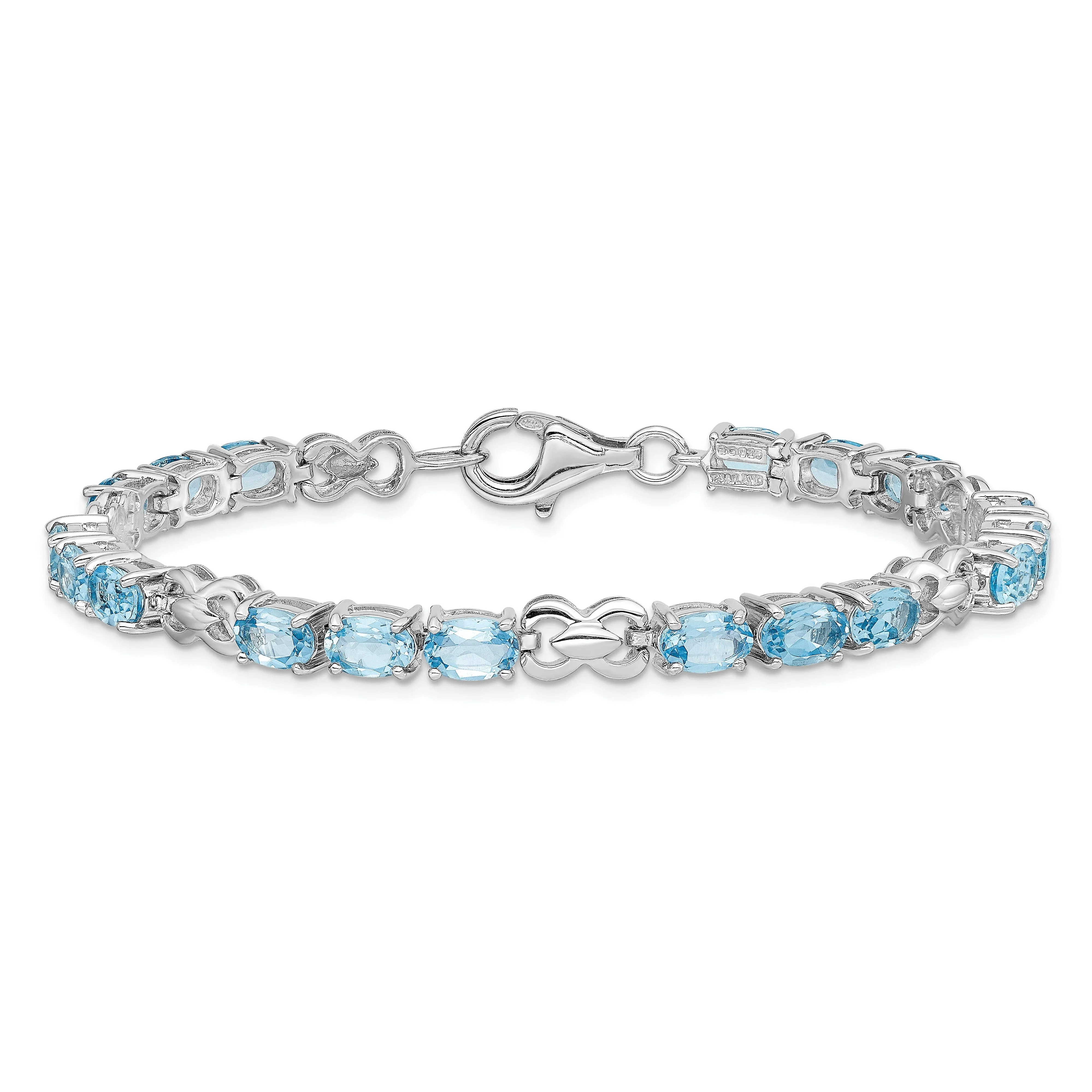 Silver Polished Blue Topaz Gemstone Bracelet