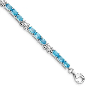 Silver Polished Blue Topaz Gemstone Bracelet