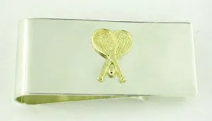 Sterling Silver Money Clip with 14 Karat Solid Gold Tennis Racket Accent