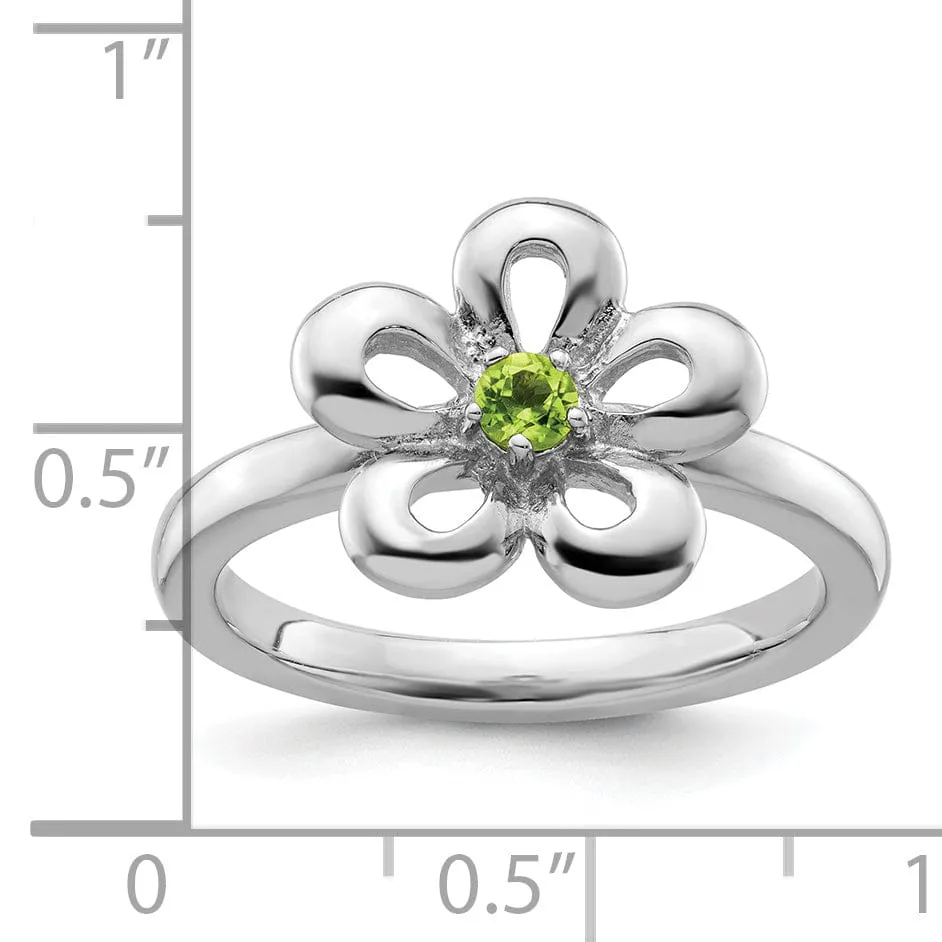 Sterling Silver Polished Peridot Flower Ring