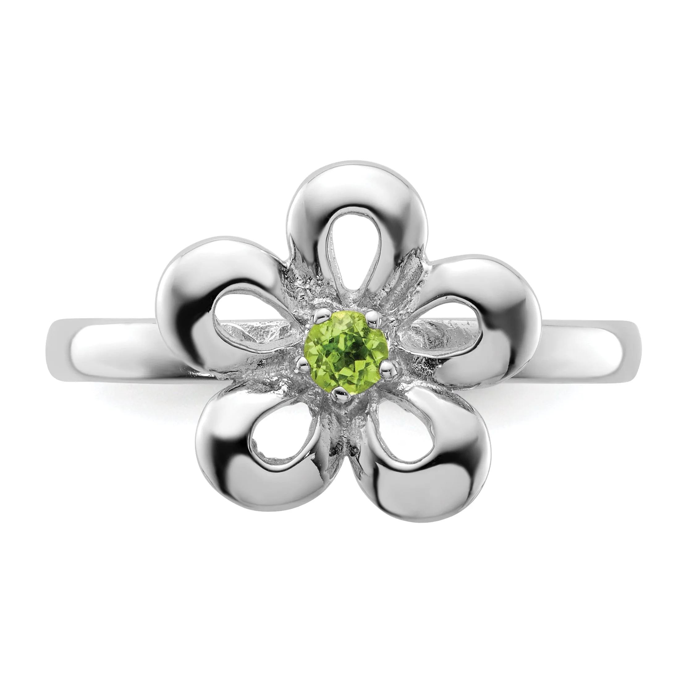 Sterling Silver Polished Peridot Flower Ring