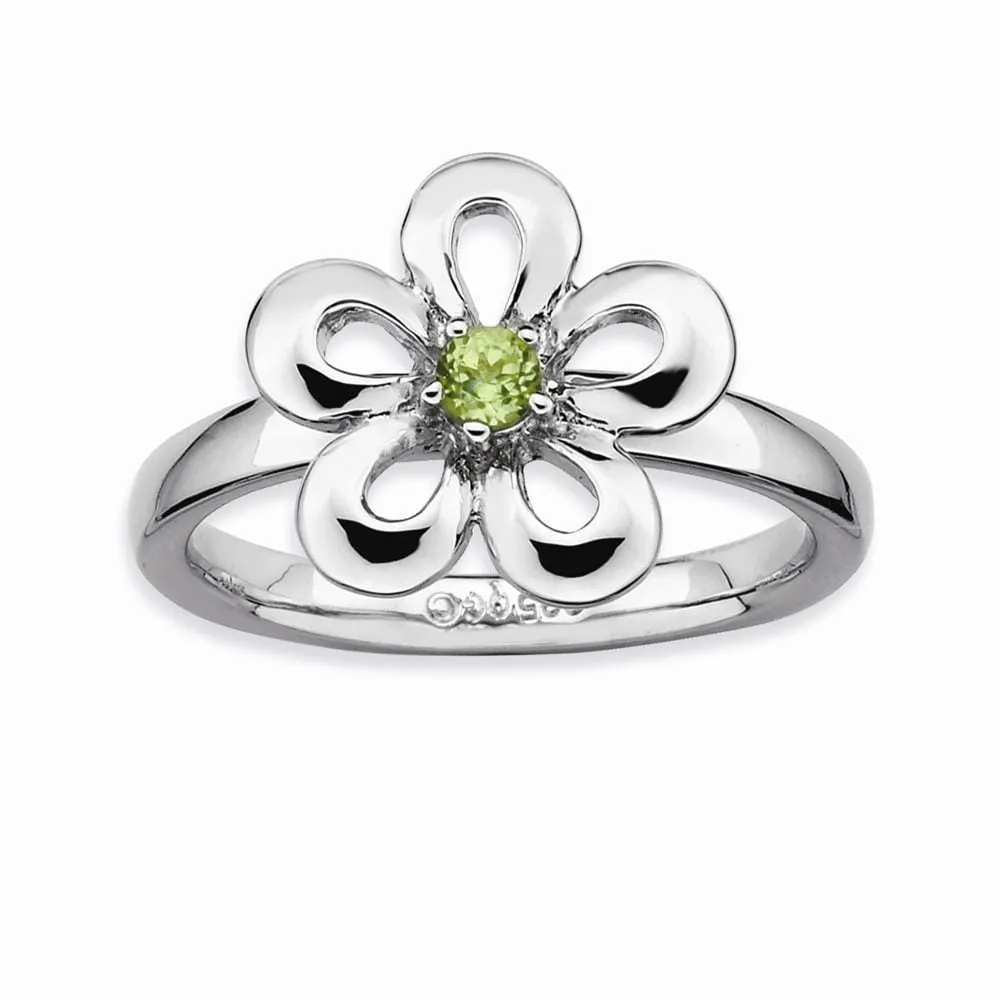 Sterling Silver Polished Peridot Flower Ring