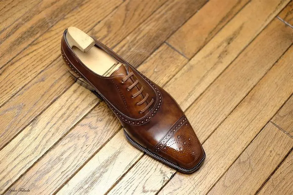 Tan Leather Callista Brogue Toe Cap Oxfords - Formal Shoes