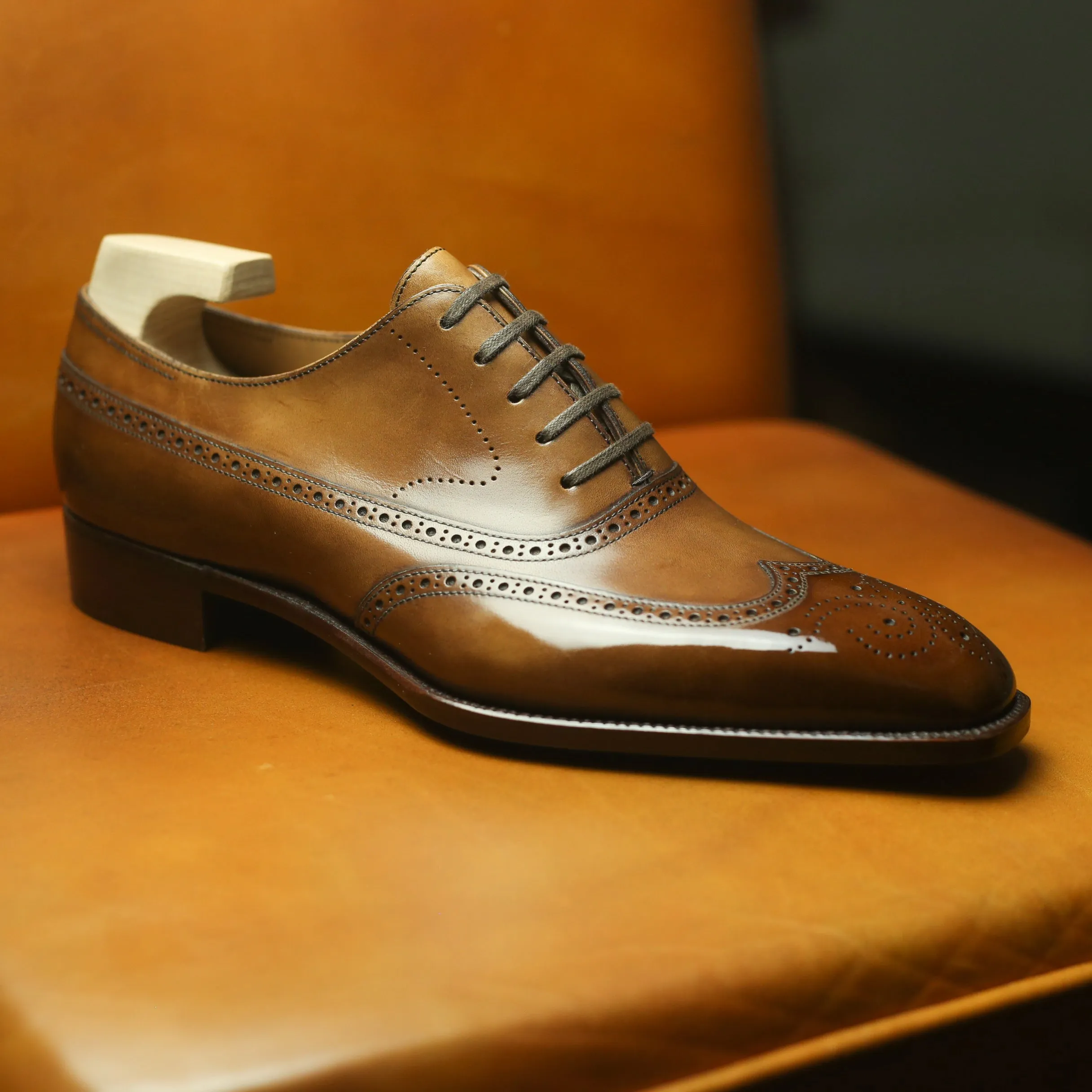 Tan Leather Cedarain Brogue Wingtip Oxfords - Work Edition
