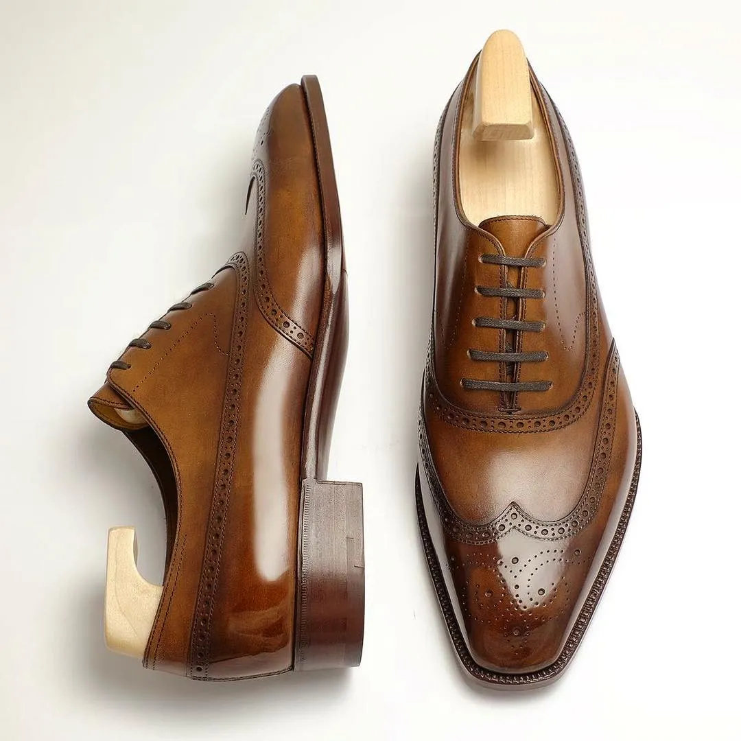 Tan Leather Cedarain Brogue Wingtip Oxfords - Work Edition