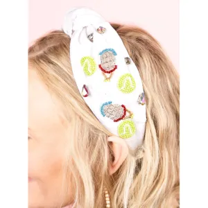 Tennis Beaded Rhinestone Top Knot White Headband