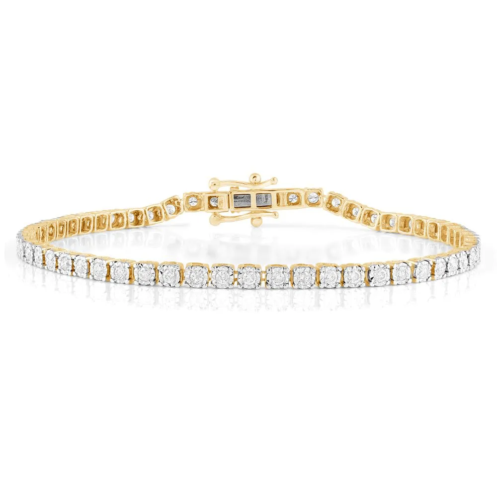 Tennis Bracelet with 1.00ct of Diamonds in 9ct Yellow Gold