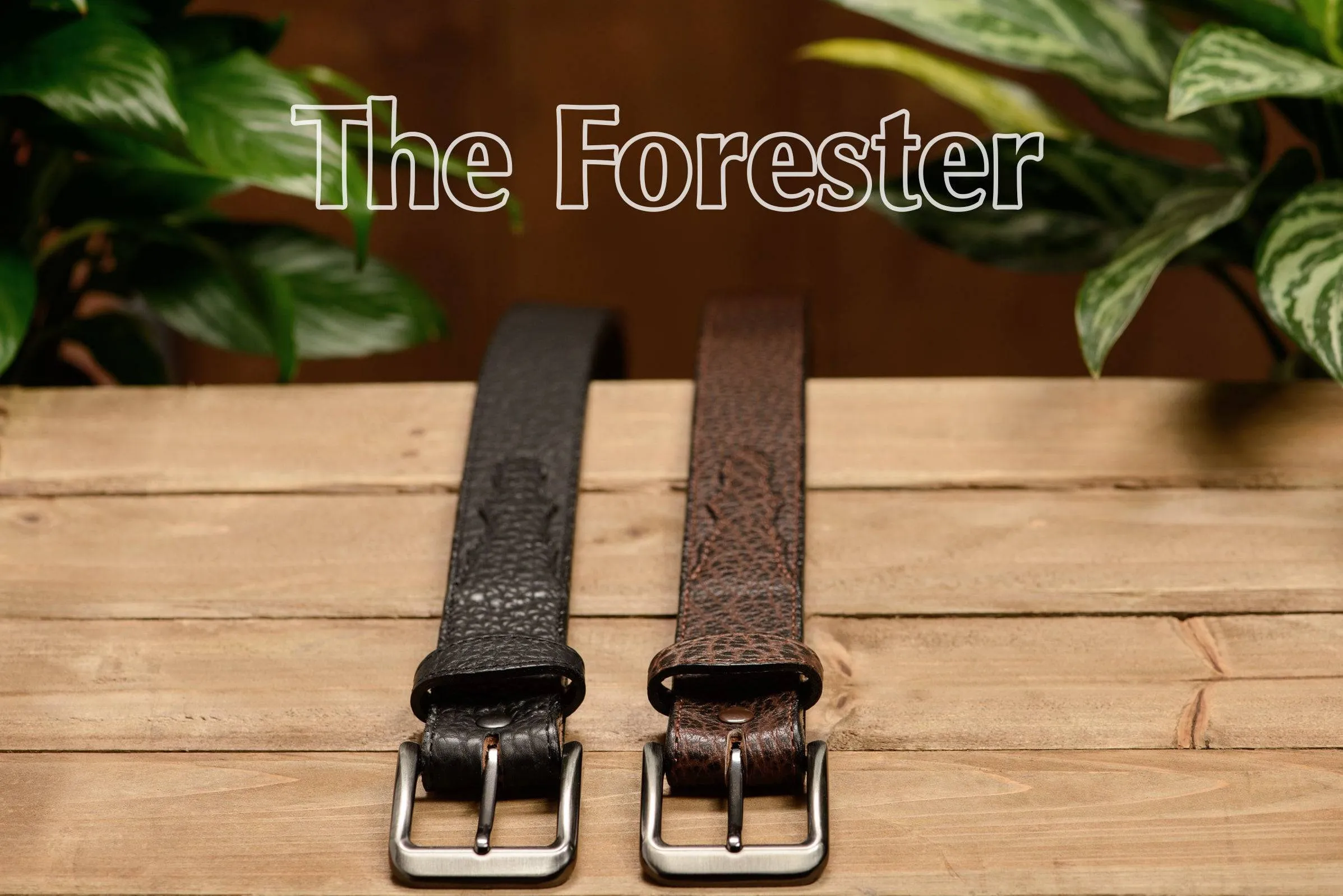 The Forester: Men's Brown Stitched American Bison With Scalloped Ends Leather Belt 1.50"