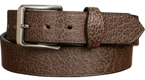 The Forester: Men's Brown Stitched American Bison With Scalloped Ends Leather Belt 1.50"