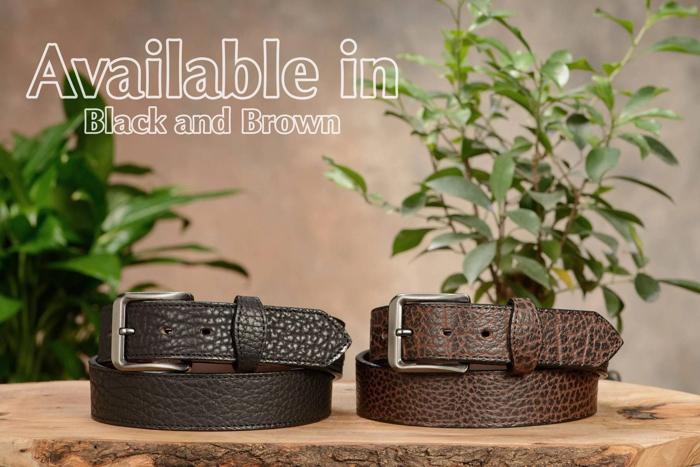 The Forester: Men's Brown Stitched American Bison With Scalloped Ends Leather Belt 1.50"