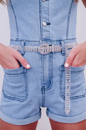 Thin Rhinestone Belt - Silver-AB
