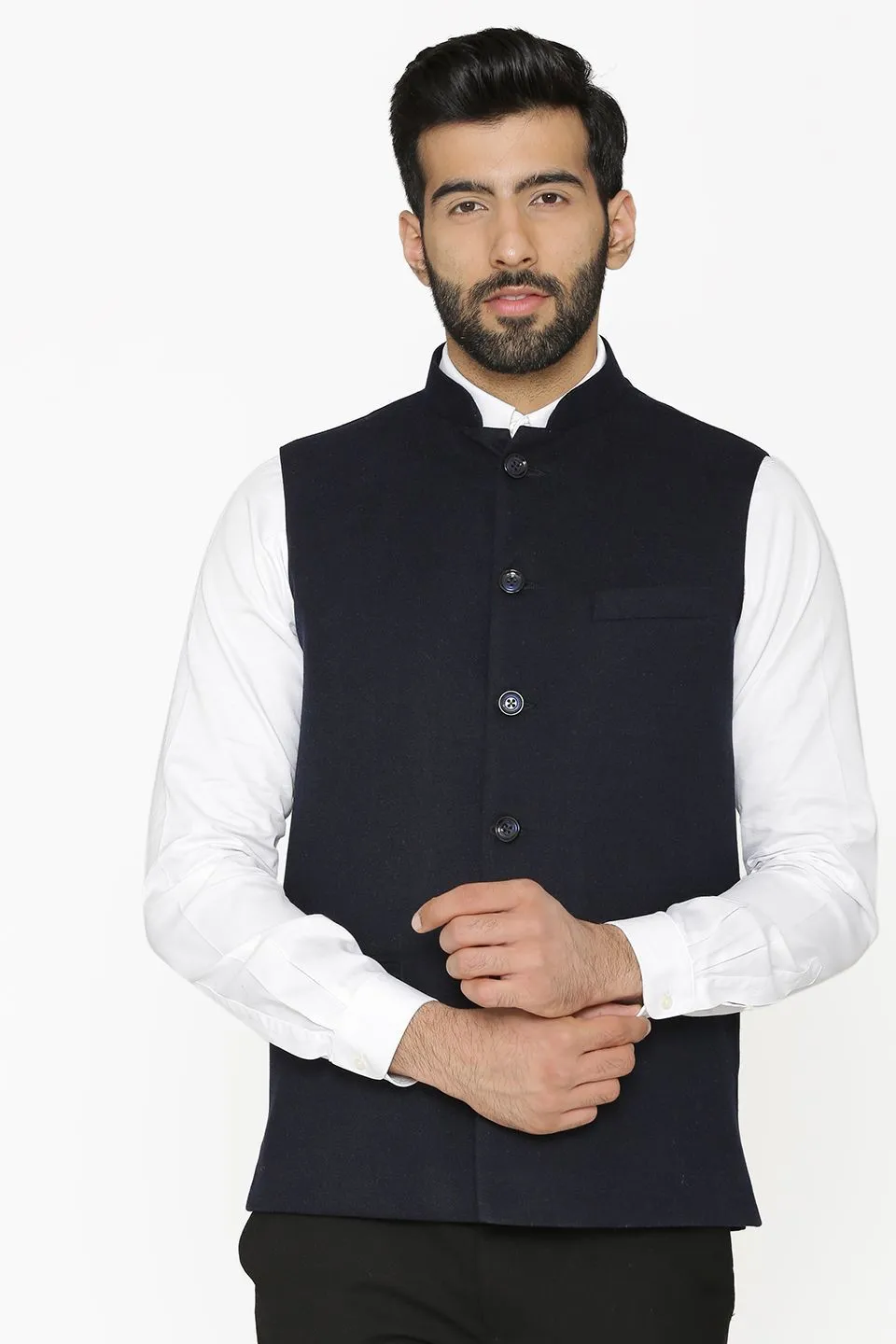 Tweed Wool Blue Modi Nehru Jacket