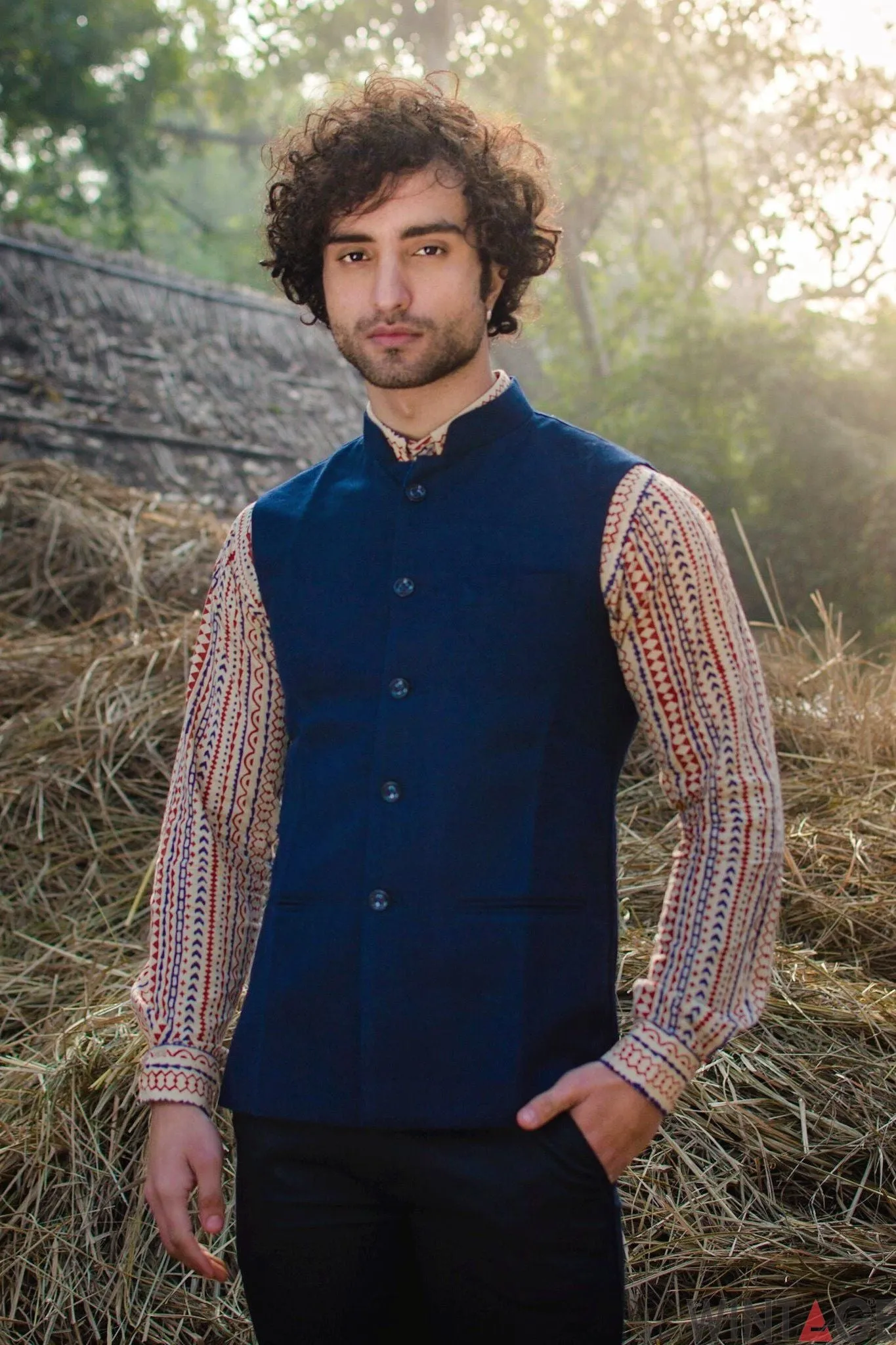 Tweed Wool Blue Modi Nehru Jacket