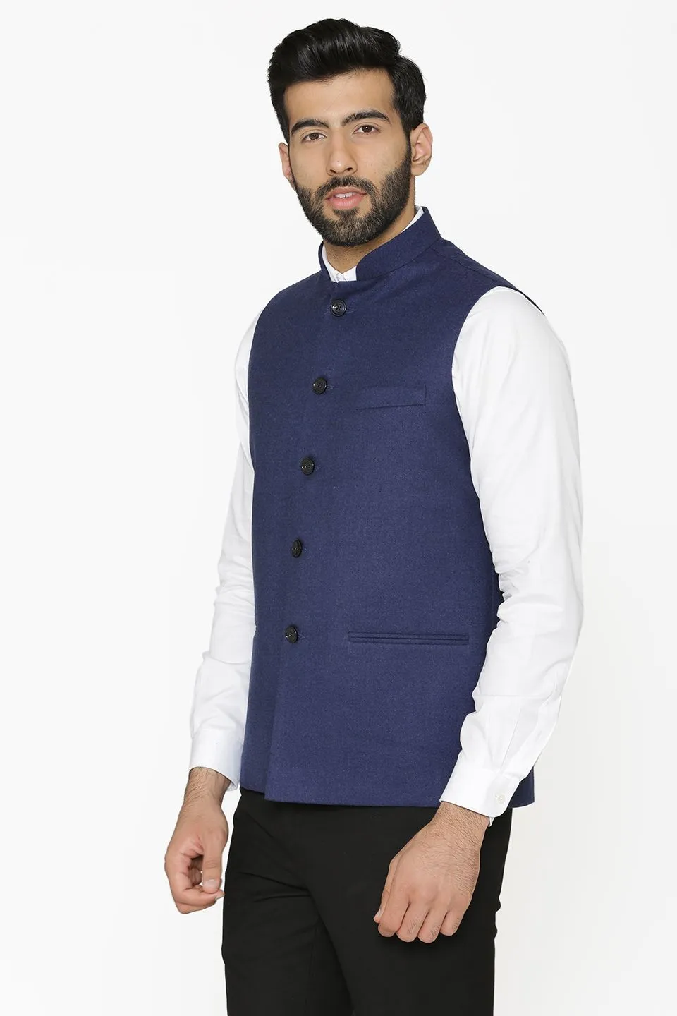 Tweed Wool Blue Modi Nehru Jacket