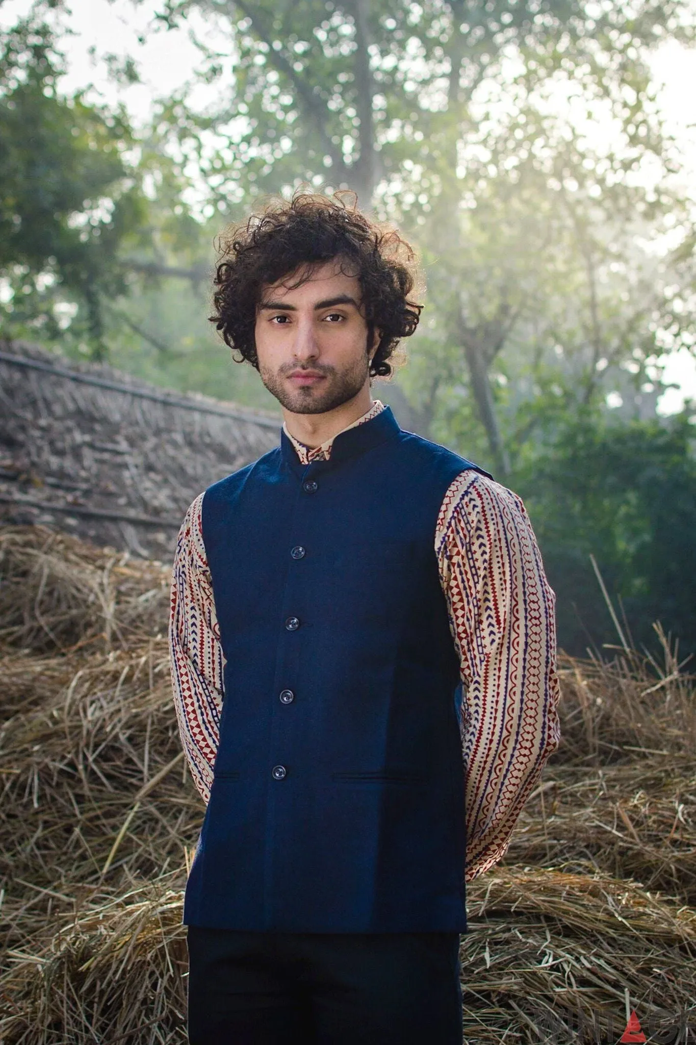 Tweed Wool Blue Modi Nehru Jacket