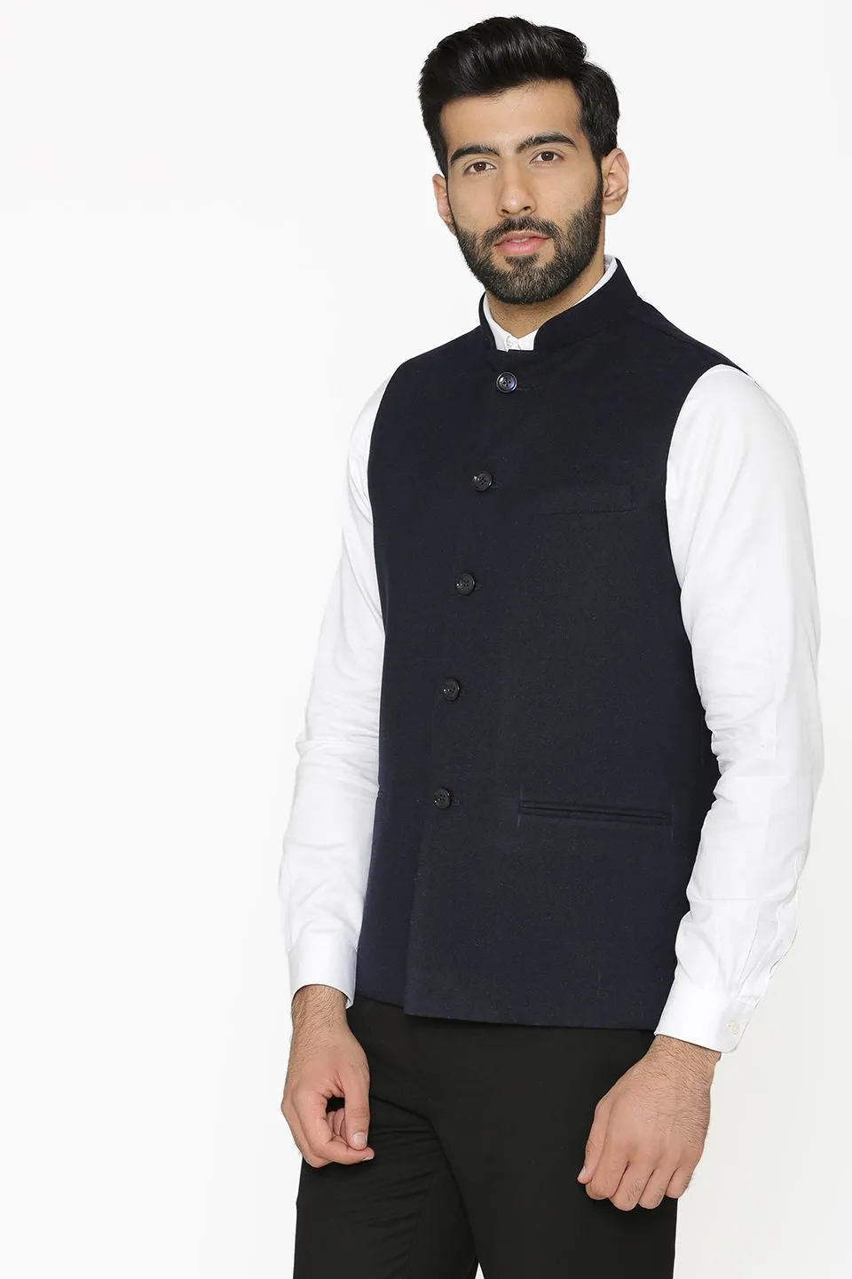 Tweed Wool Blue Modi Nehru Jacket