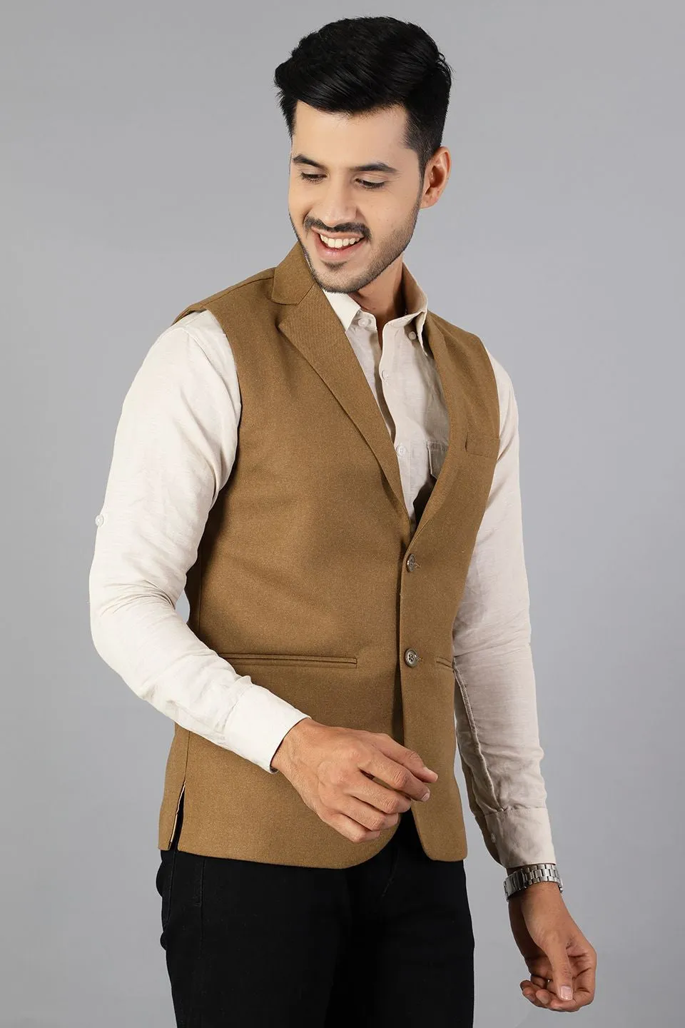 Tweed Wool Brown Modi Nehru Jacket