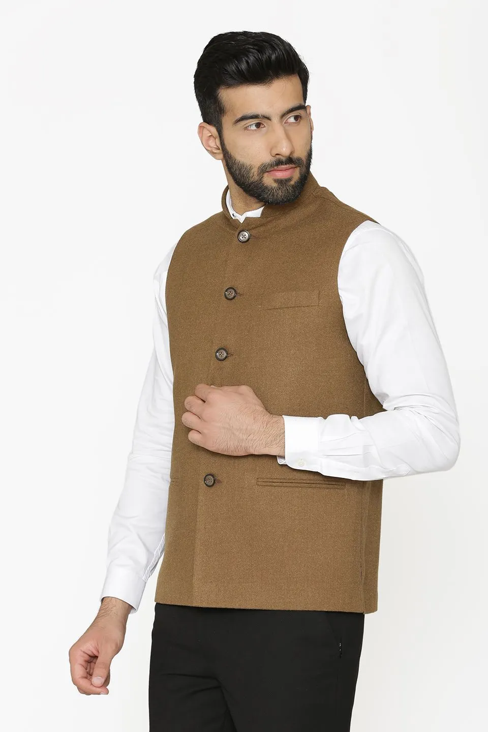 Tweed Wool Brown Modi Nehru Jacket