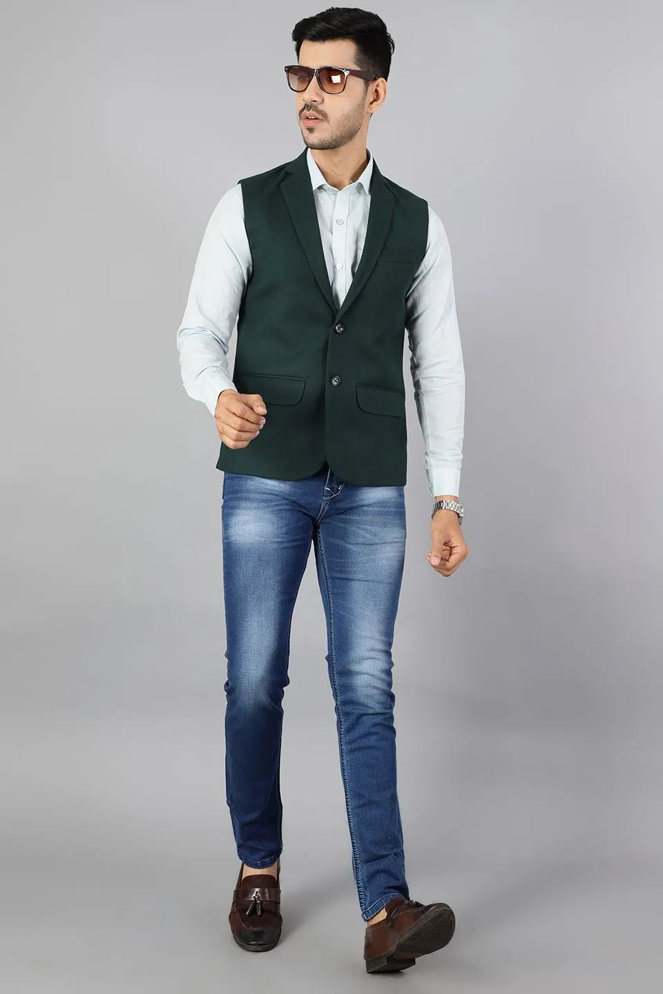 Tweed Wool Green Modi Nehru Jacket