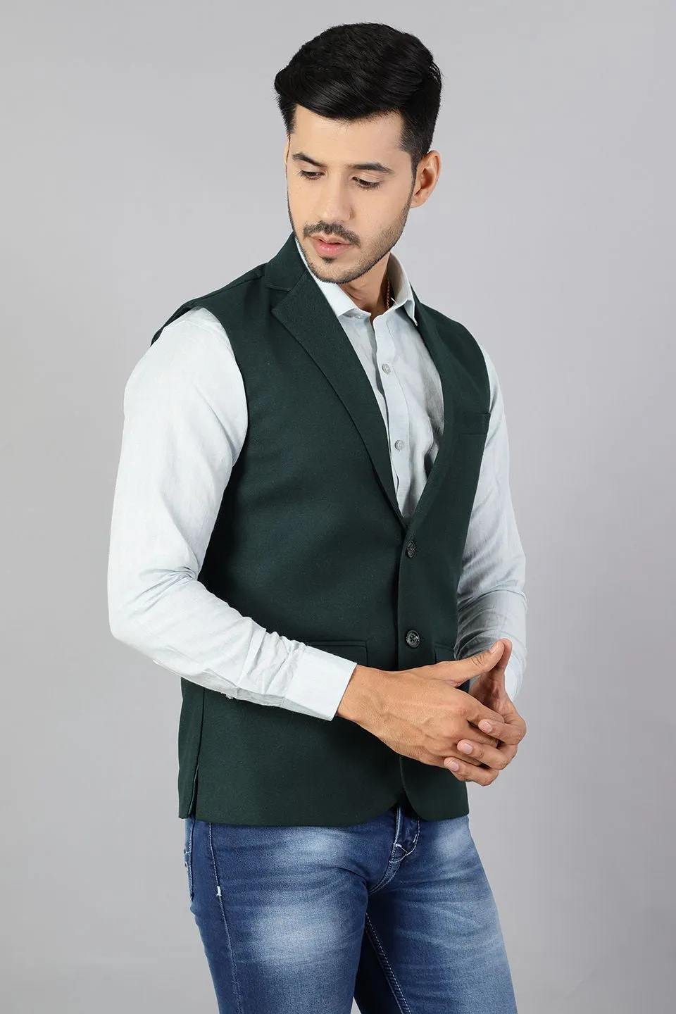Tweed Wool Green Modi Nehru Jacket
