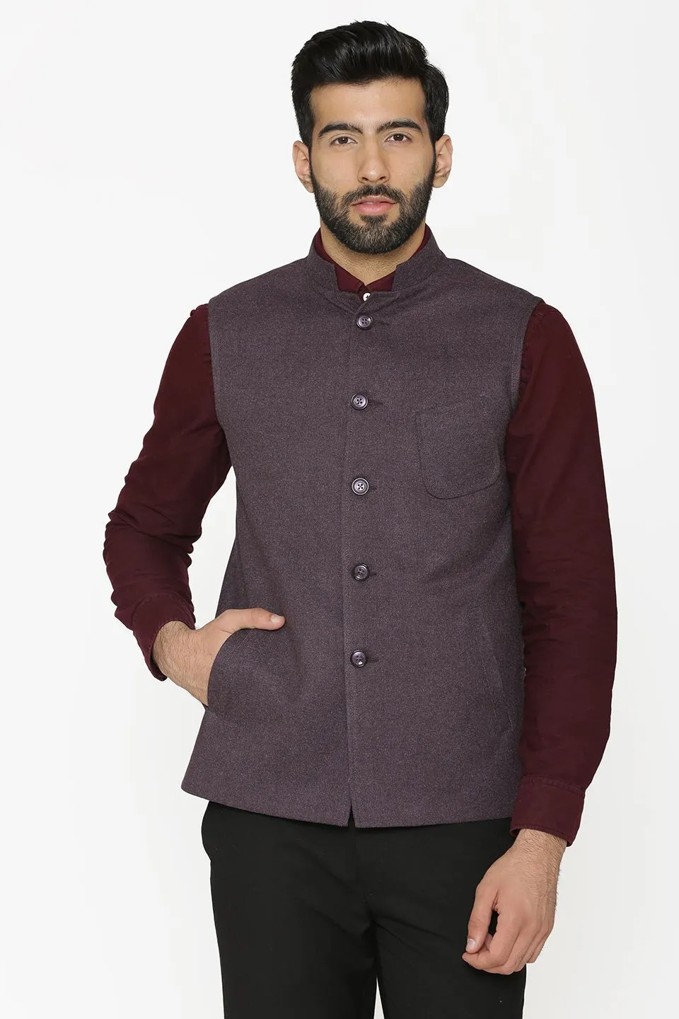 Tweed Wool Purple Modi Nehru Jacket