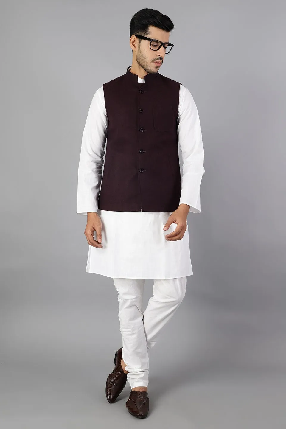 Tweed Wool Purple Modi Nehru Jacket