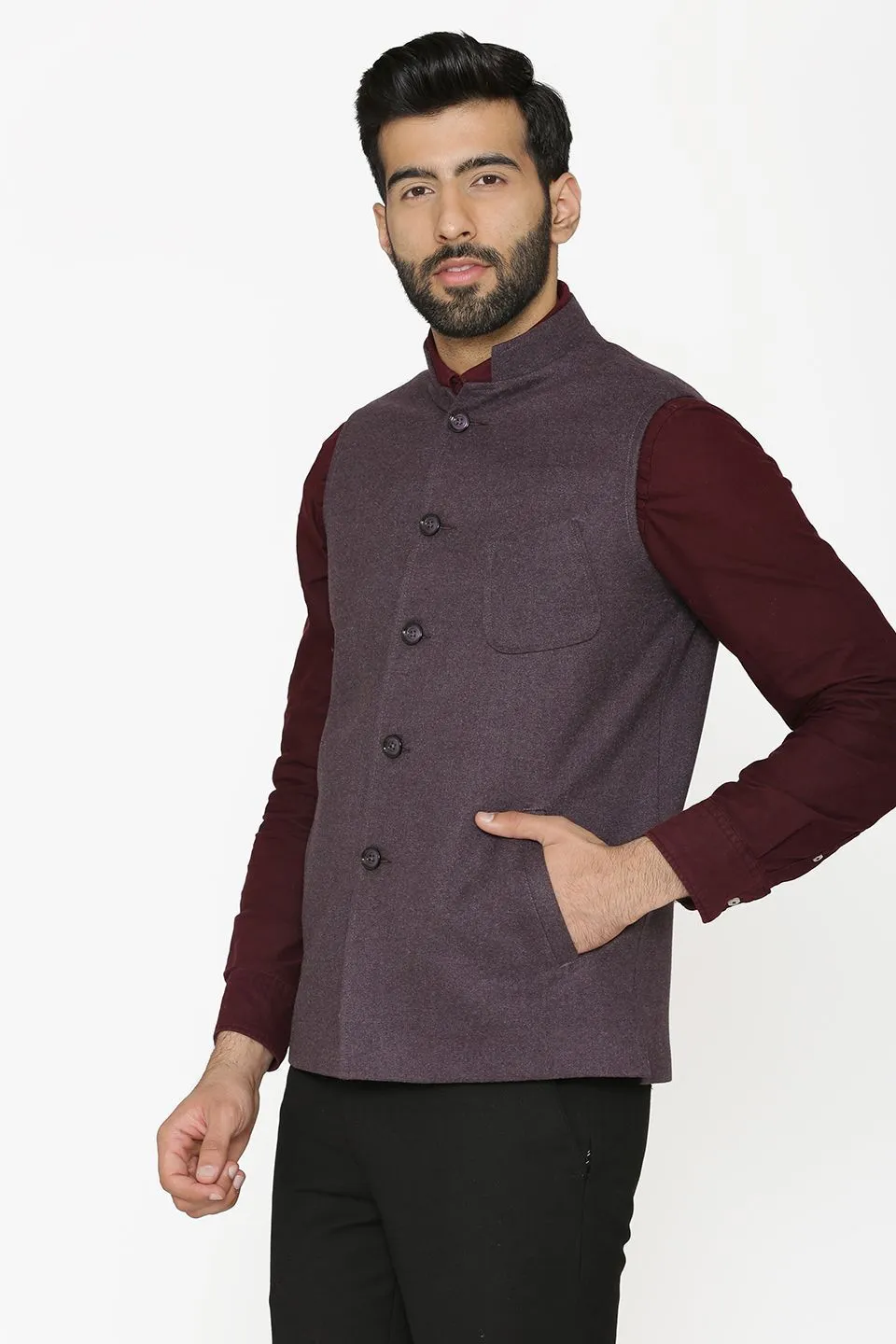 Tweed Wool Purple Modi Nehru Jacket