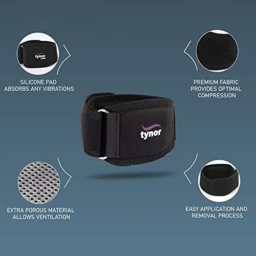 Tynor Tennis Elbow Support, Black, Medium, 1 Unit