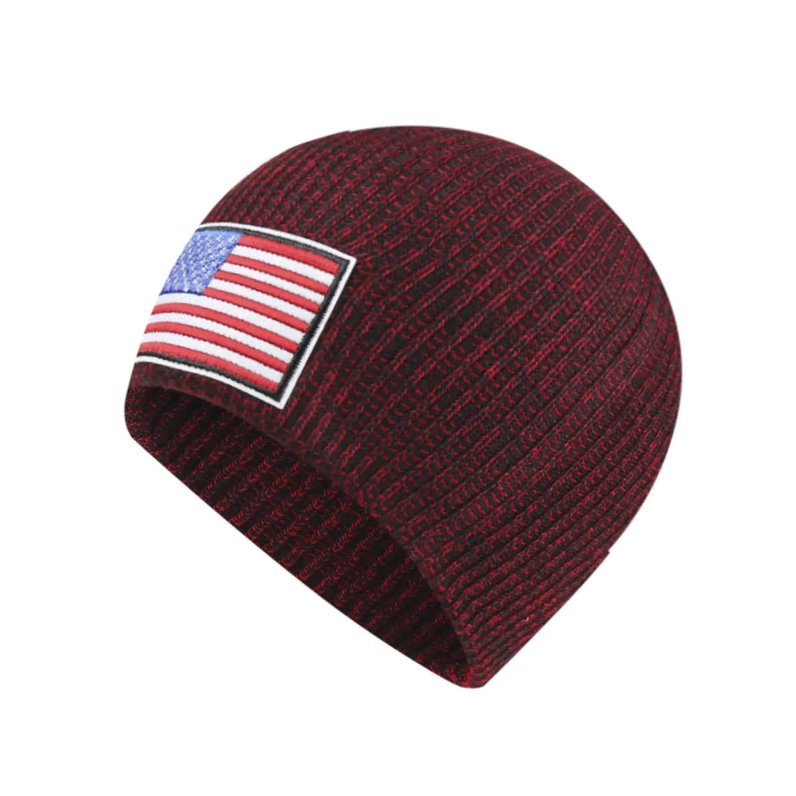 USA FLAG LABEL KNITTED BEANIE HAT