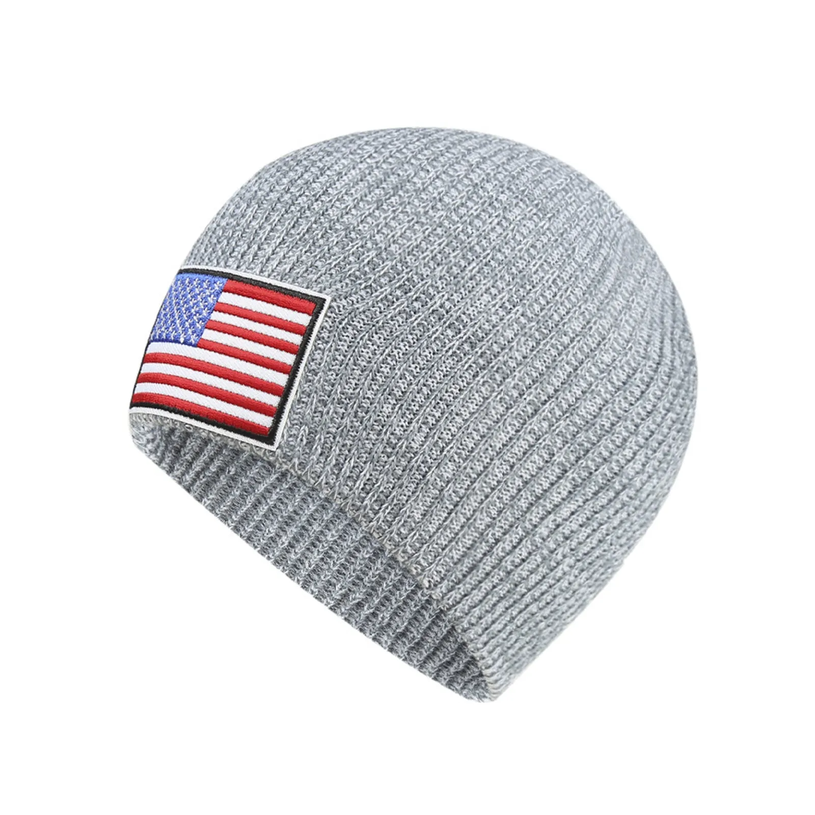 USA FLAG LABEL KNITTED BEANIE HAT