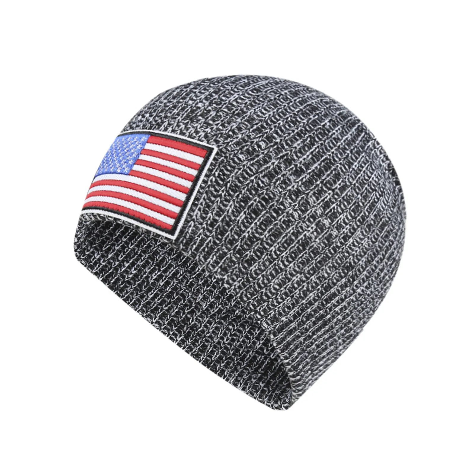 USA FLAG LABEL KNITTED BEANIE HAT